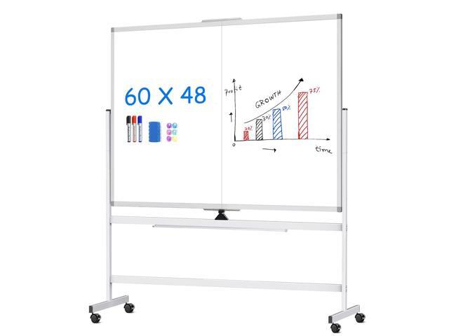 60 x 48 Double Sided Rolling Whiteboard, Mobile Whiteboard Magnetic White Board - Large Reversible Dry Erase Board Easel Standing Board on Wheels...