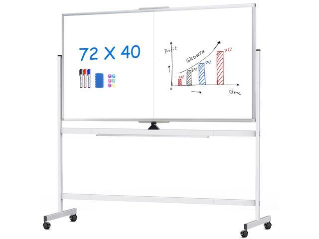 Rolling Whiteboard, 72x40 Large Double-Sided White Board Dry Erase on Wheels, Giant Magnetic White Board Standing for Office, School, Home Office,...