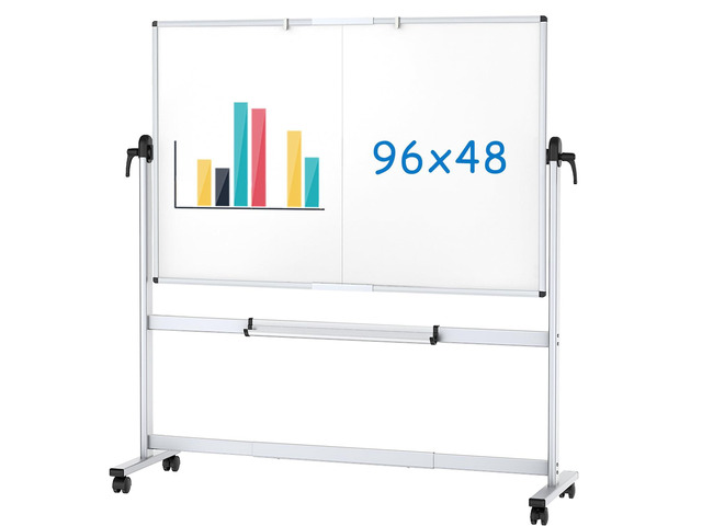 Rolling Whiteboard, 96' x 48' Mobile White Board with Stand 8' x 4' Double-Sided Standing Magnetic Dry Erase Board on Wheels for School Office Home