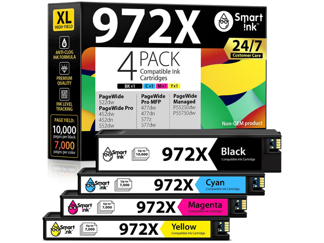 Compatible Ink Cartridges Replacement for HP 972X 972 X (4 Pack Combo) to use with PageWide Pro 477dw 577dw 452dw 477dn 452dn 577z 552dw P55250dw...