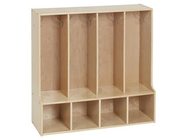 Streamline 4-Section Toddler Coat Locker with Bench, Classroom Furniture, Natural