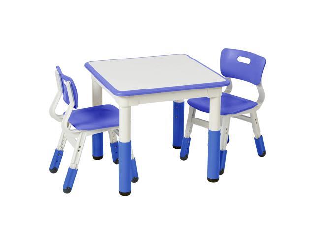 Dry-Erase Square Activity Table with 2 Chairs, Adjustable, Kids Furniture, Blue, 3-Piece