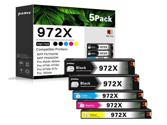 972X Ink Cartridges High Yield Combo Pack (5-Pack, 2Black/1Cyan/1Magenta/1Yellow) Compatible 972X 972 Ink Cartridge Replacement for HP Pagewide MFP...