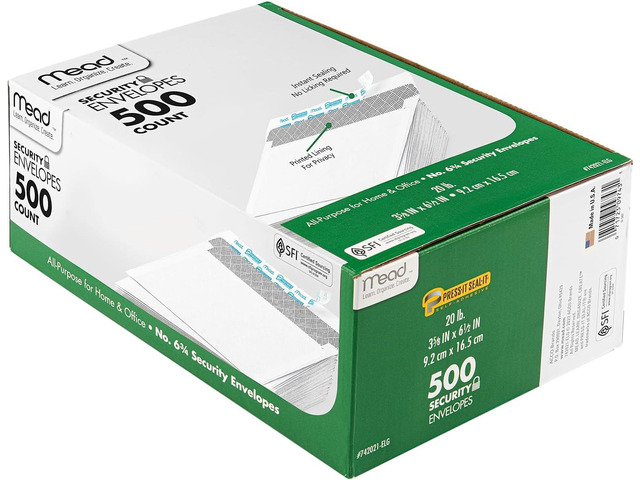 #6-3/4 Envelopes, 3-5/8' x 6-1/2', Security Printed Lining for Privacy, Press-It Seal-It Self Adhesive Closure, White All-Purpose 20-lb Paper...
