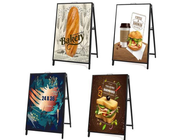 4 PACK 24 x 36 Inch A Frame Sign Double-Sided Folding Sandwich Board Heavy Duty Slide-in Sidewalk Signboard for Outdoor Street Advertising.