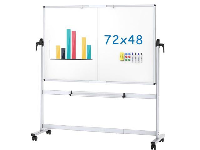 Double-Sided Mobile Whiteboard, 72 x 48 Inches, Magnetic Rolling Dry Erase White Board on Wheels with Aluminium Frame and Stand 6' x 4'
