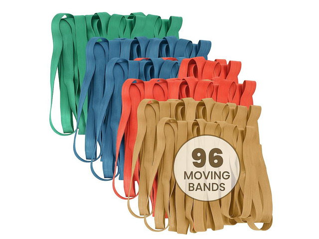 96 Pack Moving Bands & Moving Blankets Heavy-Duty Rubber Mover Bands in 4 Sizes 24 Each of 25', 30', 36', 42' Secures Furniture, Drawers, Supplies