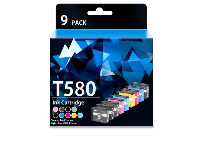 Remanufactured T580 Ink Cartridges T5801-T5809 Ink Cartridge with Chip with Stylus Pro 3800 Printer(9 Packs)