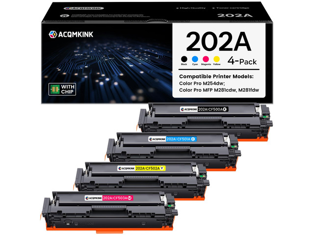 202A Toner Cartridges 4 Pack Replacement for HP 202A CF500A CF501A CF502A CF503A Color Pro M254dw M254; MFP M281cdw, M281fdw M281 Series Printer...