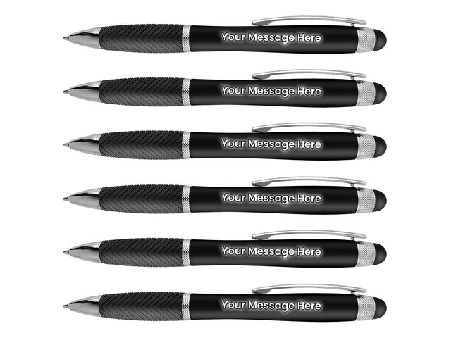 Personalized Pens-80 Pack Bulk-Free Laser Engraving - 3 In Ballpoint Pen, Stylus and Light Up Personalized Area, Custom Business Name, Text, Logo...
