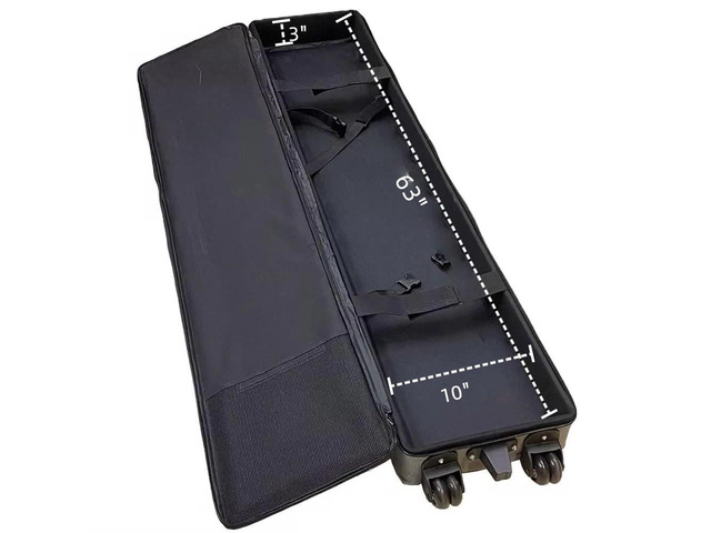63' L x 10' W x 3' H Padded Carrying Case Roll Up Banner Stands with Handles and Wheels Internal Size: (63' L x 10' W x 3' H)