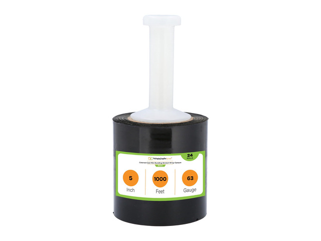 PSBM 24 Rolls 5 Inch x 1000 Feet 63 Gauge Black Mini Stretch Film/Wrap with Plastic Handle, Heavy Duty Industrial Strength Clear Shrink Plastic...