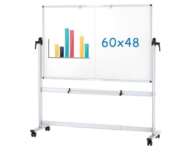 Rolling Whiteboard, 60' x 48' Mobile White Board with Stand 5' x 4' Double-Sided Standing Magnetic Dry Erase Board on Wheels for School Office Home