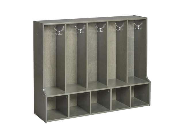 Streamline 5-Section Toddler Coat Locker with Bench, Classroom Furniture, Grey Wash