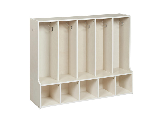 Streamline 5-Section Toddler Coat Locker with Bench, Classroom Furniture, White Wash