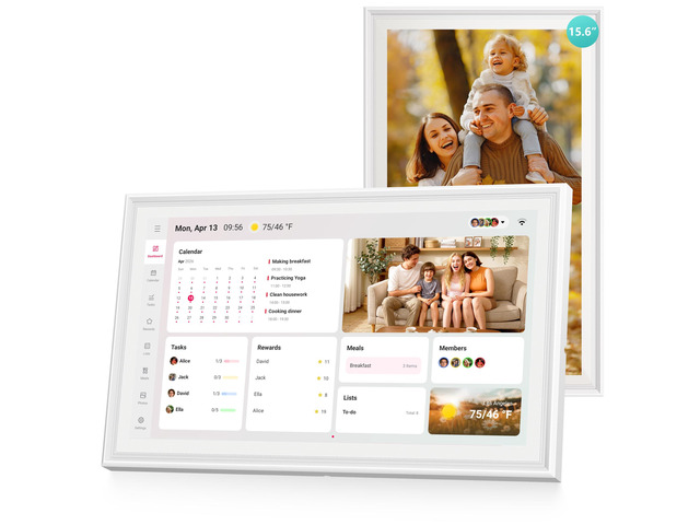 Digital Calendar 15.6 Inch - Smart Chore Chart & Wall Planner, No Subscription Electronic Calendar for Family, Meals, Photo Display, Wall/Desk...