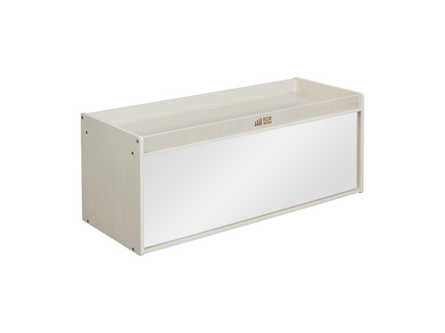 Double-Sided Storage Cabinet with Activity Top and Mirror, Classroom Furniture, White Wash
