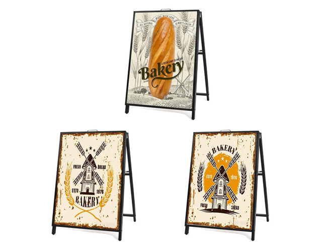 3 PACK 24 x 36 Inch A Frame Sign Double-Sided Folding Sandwich Board Heavy Duty Slide-in Sidewalk Signboard for Outdoor Street Advertising...