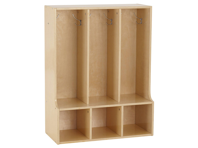 Streamline 3-Section Toddler Coat Locker with Bench, Classroom Furniture, Natural