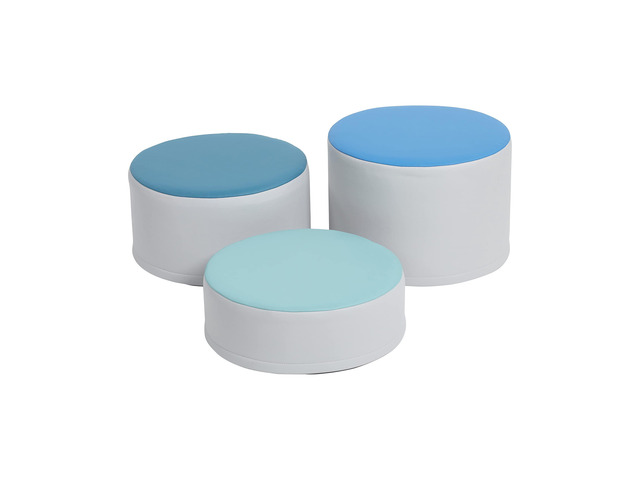 SoftZone Colorful Round Ottoman Seating Set, Classroom Furniture, Contemporary, 3-Piece