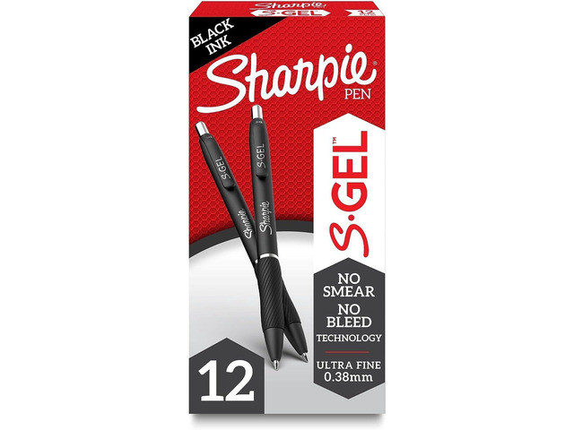 S-Gel Gel Pens Ultra Fine Point (0.38mm) Black,12 Count (Pack of 12)