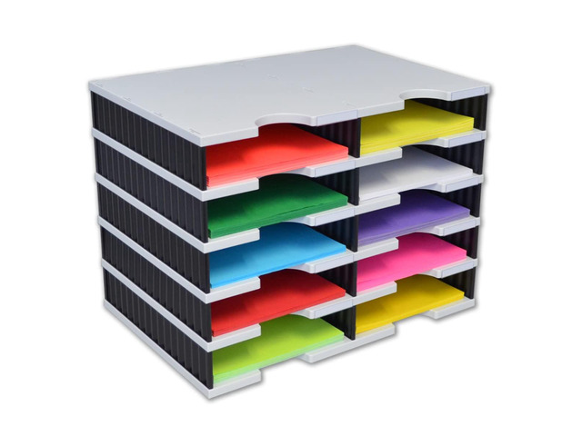 TierDrop Literature Organizer/Forms Mailroom Classroom Sorter, 10-Compartments with Optional Add-On Tiers for Easy Expansion, Gray w/Black