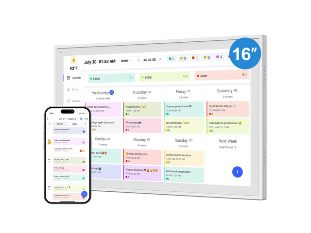 Digital Calendar, 16inch Smart WiFi Electronic Calendar & Chore Chart, IPS Touch Screen HD Display for Family Schedules, Share Moments Instantly from...