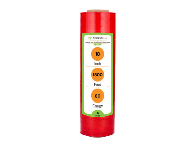 PSBM Tinted Red Plastic Hand Stretch Film/Wrap 18' x 1500' 80 GA 4 Rolls Stretch Wrap, Heavy Duty Plastic Film, Industrial Strength Shrink...