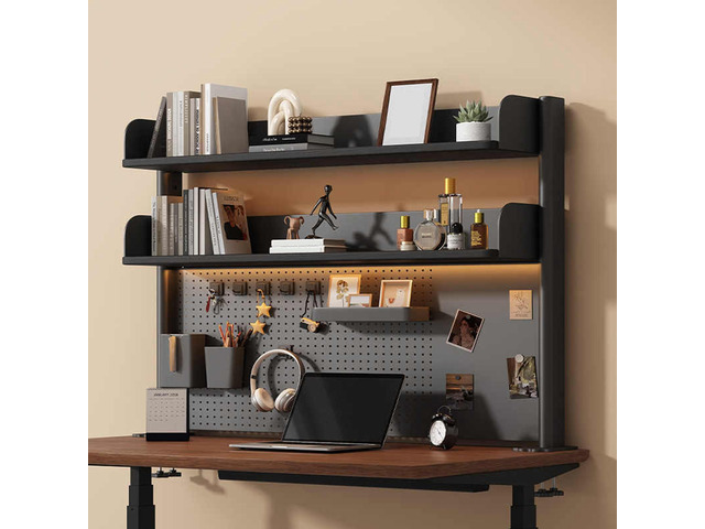 Clamp on Desk Shelf with Pegboard, Black Desktop Bookshelf Organizer Storage Shelves for Home Office Dorm Gaming Desk, Space Saving Tabletop...