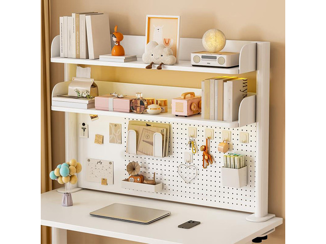 Clamp on Desk Shelf with Pegboard, Black Desktop Bookshelf Organizer Storage Shelves for Home Office Dorm Gaming Desk, Space Saving Tabletop...