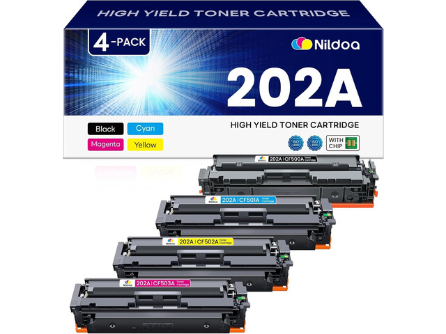 202A Toner Cartridges 4 Pack Replacement for HP 202A CF500A CF501A CF502A CF503A Color Pro M254dw; MFP M281cdw M281fdw Printer Ink(Black Cyan...