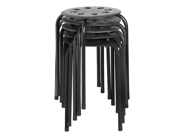 Commercial Furniture Stacking Stools for Kids and Adults, 17.75' Standard Height Portable Nesting Office and Classroom Stools, Black, Pack of 5