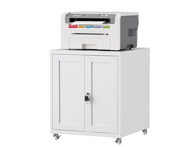 Large Printer Stand with Storage and Lock, 3D Heavy-Duty Printer Cabinet, Printer Table for Home Office with Doors and Adjustable Shelves, for...