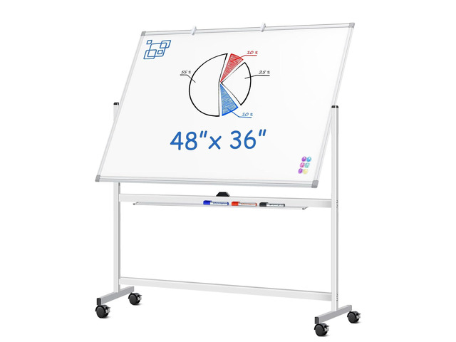 Large Rolling White Board, 48x36 in Double-Sided Mobile Whiteboard, Reversible Magnetic Dry Erase Board Easel Standing Whiteboard on Wheels...