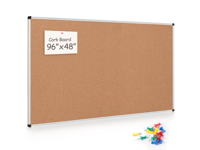 Large Cork Bulletin Board 96' X 48', Silver Aluminum Framed Corkboard for Wall, Wall Mounted Notice Pin Board with Push Pins for School, Home &...