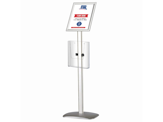 Decorative Sign Holder, Pedestal Sign Holder with 8.5x11 Inch Brochure Holder, Floor Standing, Aluminum, Front Loading, Easy Open, Poster,...