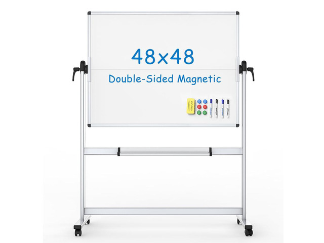 Rolling Whiteboard, 48' x 48' Mobile White Board with Stand 4' x 4' Double-Sided Standing Magnetic Dry Erase Board on Wheels for School Office Home