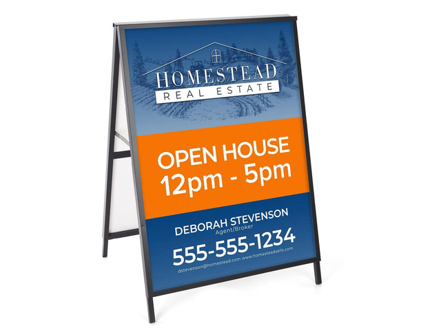 Black Finish Steel Sidewalk Sign Frame, 30-3/8 x 43 x 25-1/4-Inch, Double-Sided, A-Frame Style, for Outdoor Use