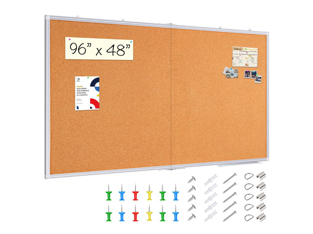Large Cork Board 96 x 48 in, Bulletin Board for Walls, 8'x 4' Extra Aluminum Framed Corkboard, Foldable Wall Mounted Back to School Pin Memo Notice...