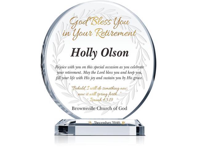Custom Religious Retirement Gift for Pastor, Elder, Church Member, Co-Worker, Friends, Customized with Recipient Name, Unique Crystal Religion.