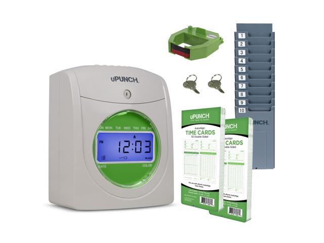 HN1500 Starter Time Clock Bundle for Small Business: Employee Punch Clock System with 100 Time Cards, Card Rack, and Ribbon