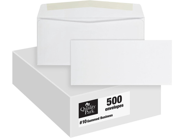 #10 Envelopes, Letter Size White Mailing Envelopes, 4-1/8x9-1/2 Inch, No Window Business-Envelopes, Gummed Closure, 500/Box (QUA90020) (Pack of 5)
