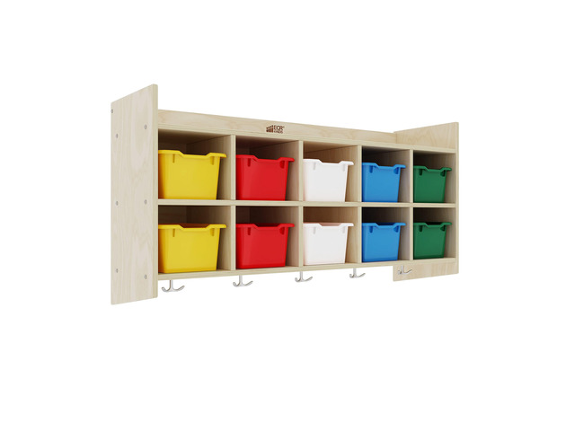 10-Section Hanging Coat Locker with Shelf and 10 Scoop Front Bins, Cubby Storage, Assorted