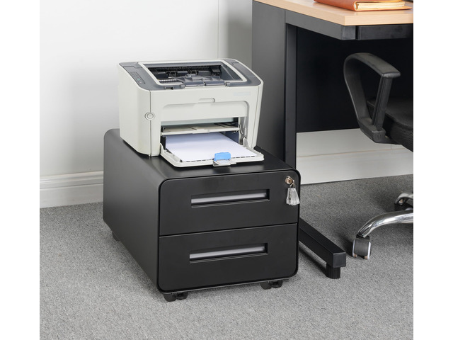 Under Desk Printer Stand with Storage 2-Drawer Printer Table for Home & Office, Mobile Printer Cart with 2 Sets of Casters and Lockable Drawers, 4...