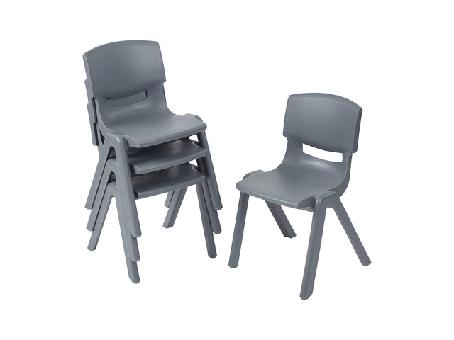 Plastic School Stackable Chair, 14in, Classroom Furniture, Grey, 4-Pack