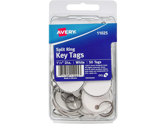 Metal Rim Key Tags, 1.25' Diameter Tag, Metal Split Ring, White, 50 Tags (11025) (Pack of 12)