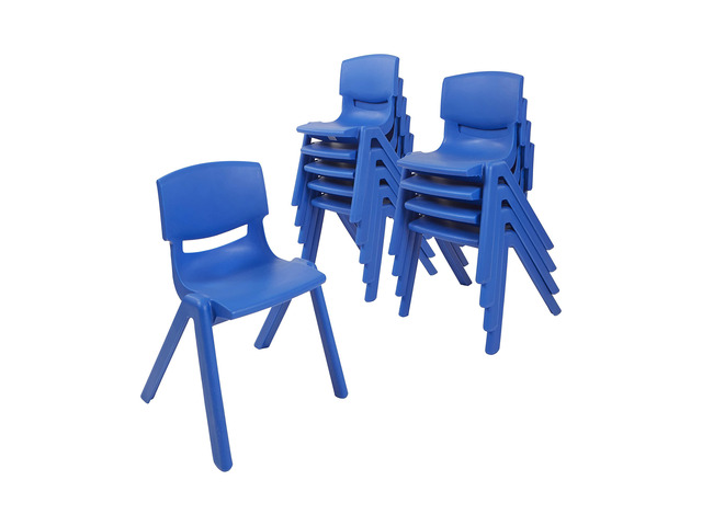 12in Plastic School Stack Chair, Classroom Furniture, Blue, 10-Piece