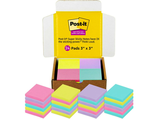 Super Sticky Notes, 3x3 in, 24 Pads/Pack, 70 Sheets/Pad, Amazon Exclusive Bright Color Collection, Aqua Splash, Acid Lime, Tropical Pink and Iris...
