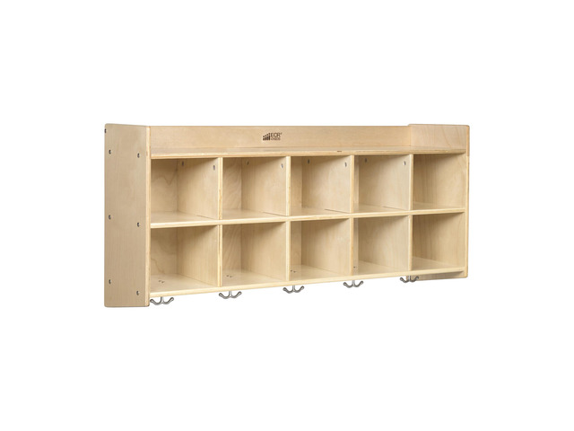 10-Section Wall-Mounted Hanging Coat Locker with Shelf, Classroom Furniture, Natural