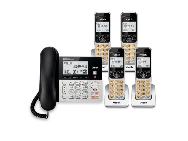 VG208-4 DECT 6.0 4-Handset Corded/Cordless Phone System Answering Machine, Call Blocking, Caller ID, Large Backlit Display, Silver/Black